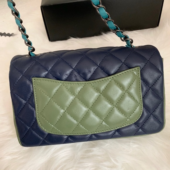 SOLD-CHANEL Blue Navy Green Lambskin Mini Bag - Picture 7 of 7